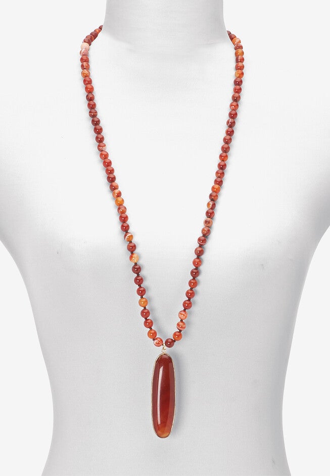 Genuine Brown Agate Beaded Goldtone Drop Necklace, 34-Inch Length, , alternate image number null