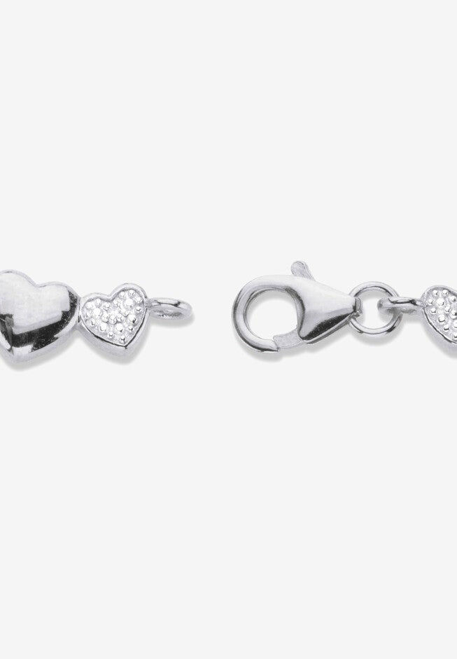 1/10 Cttw. Diamond Platinum Over Sterling Silver Heart-Link Bracelet 8 inches, , on-hover image number null