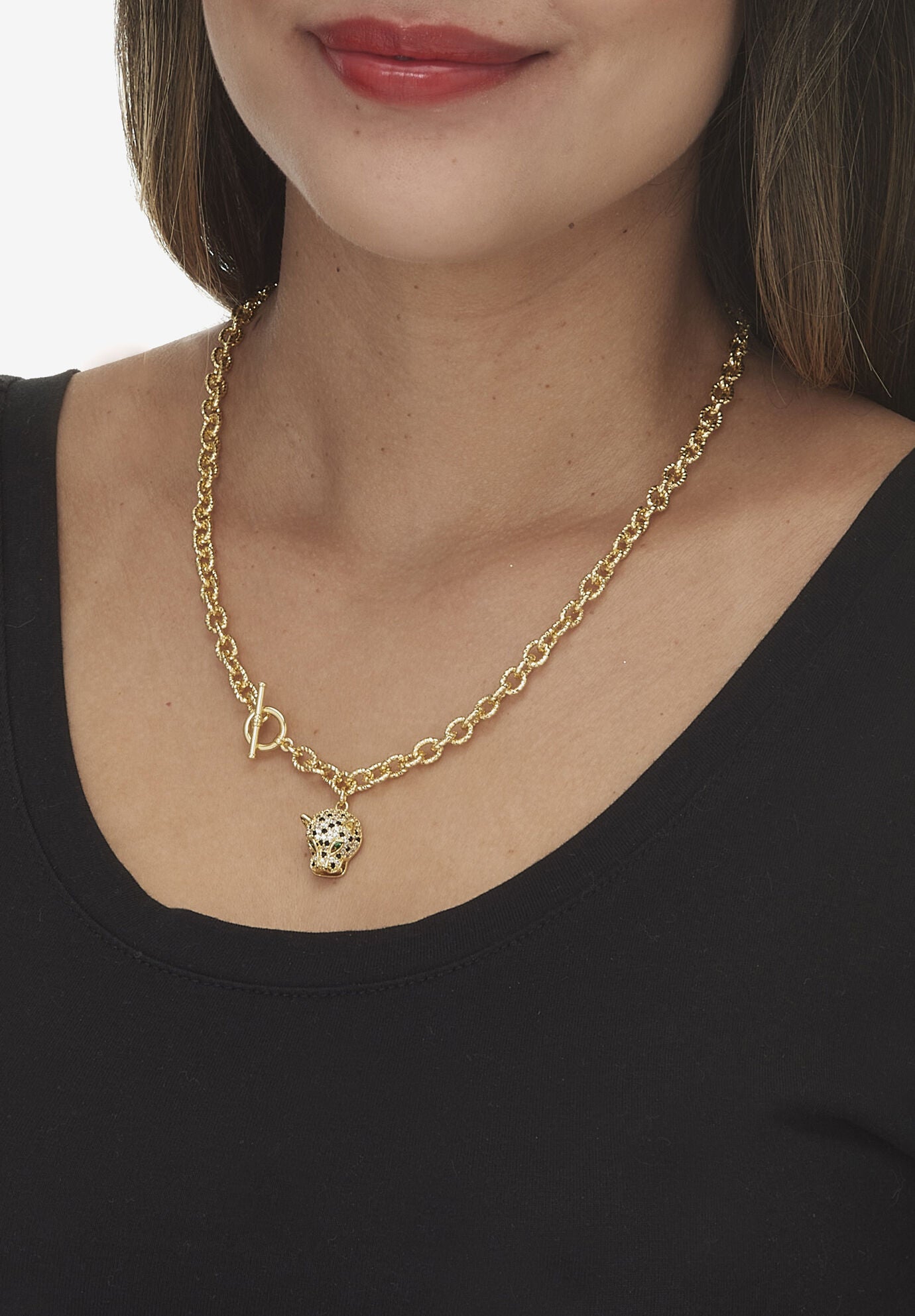 Marquise Cut Green Crystal Goldtone Link Necklace, 19 Inches, , alternate image number 2