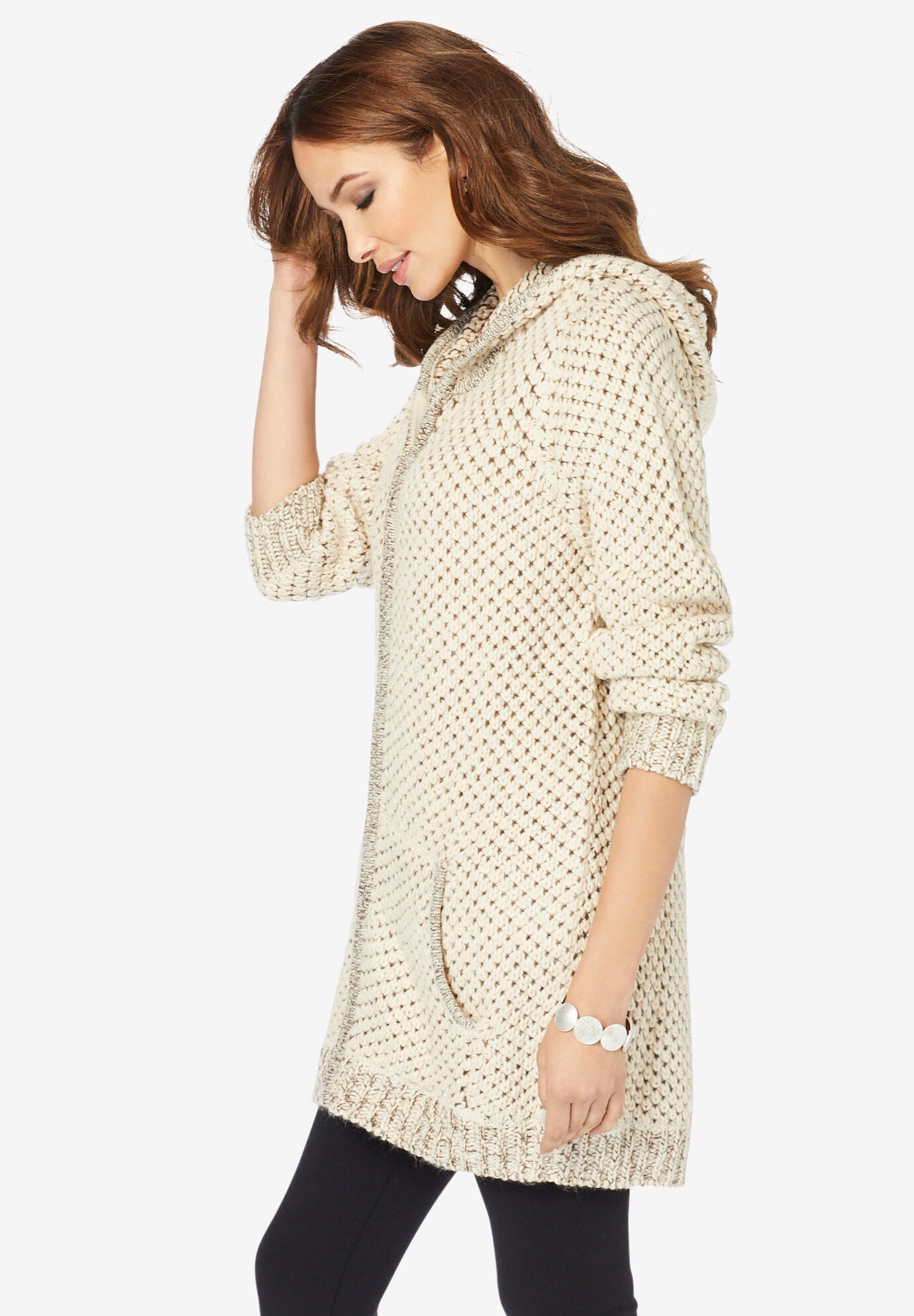 Marled Thermal Hoodie Cardigan OneStopPlus