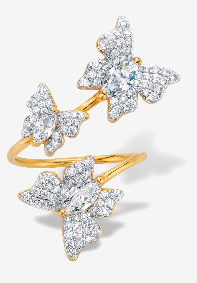 Gold Plated Marquise Cubic Zirconia Butterfly Ring (2 1/3 cttw TDW), , alternate image number 3