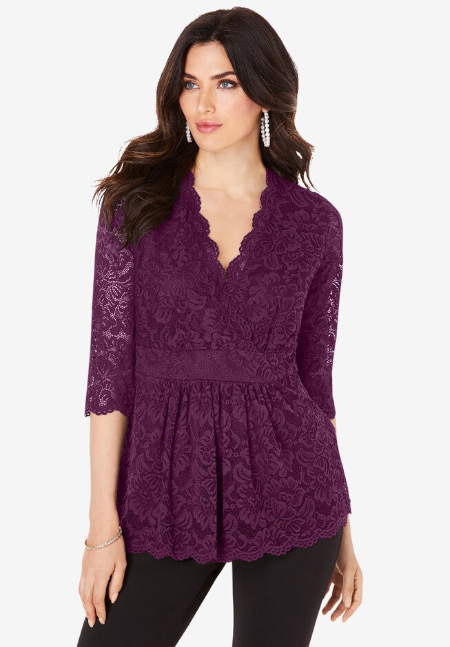 Surplice Lace Top, DARK BERRY, hi-res image number 0