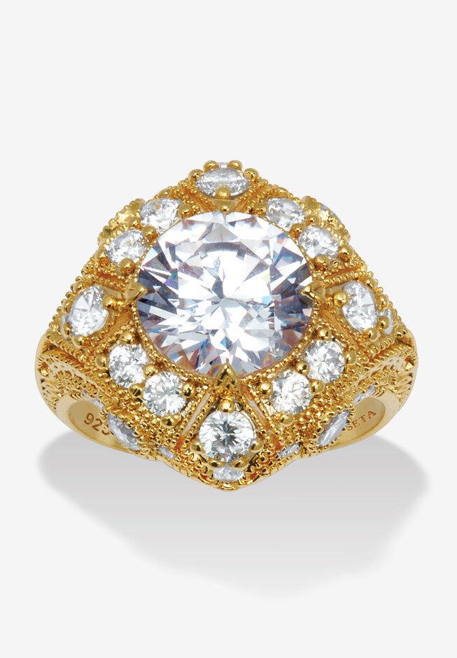 5.50 Tcw Round Cubic Zirconia Yellow Gold-Plated Cluster Ring, WHITE, hi-res image number null