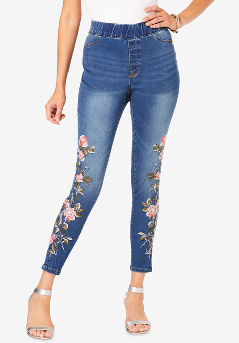 The No-Gap Jegging, SUNSET CORAL EMBROIDERED ROSE, hi-res image number null