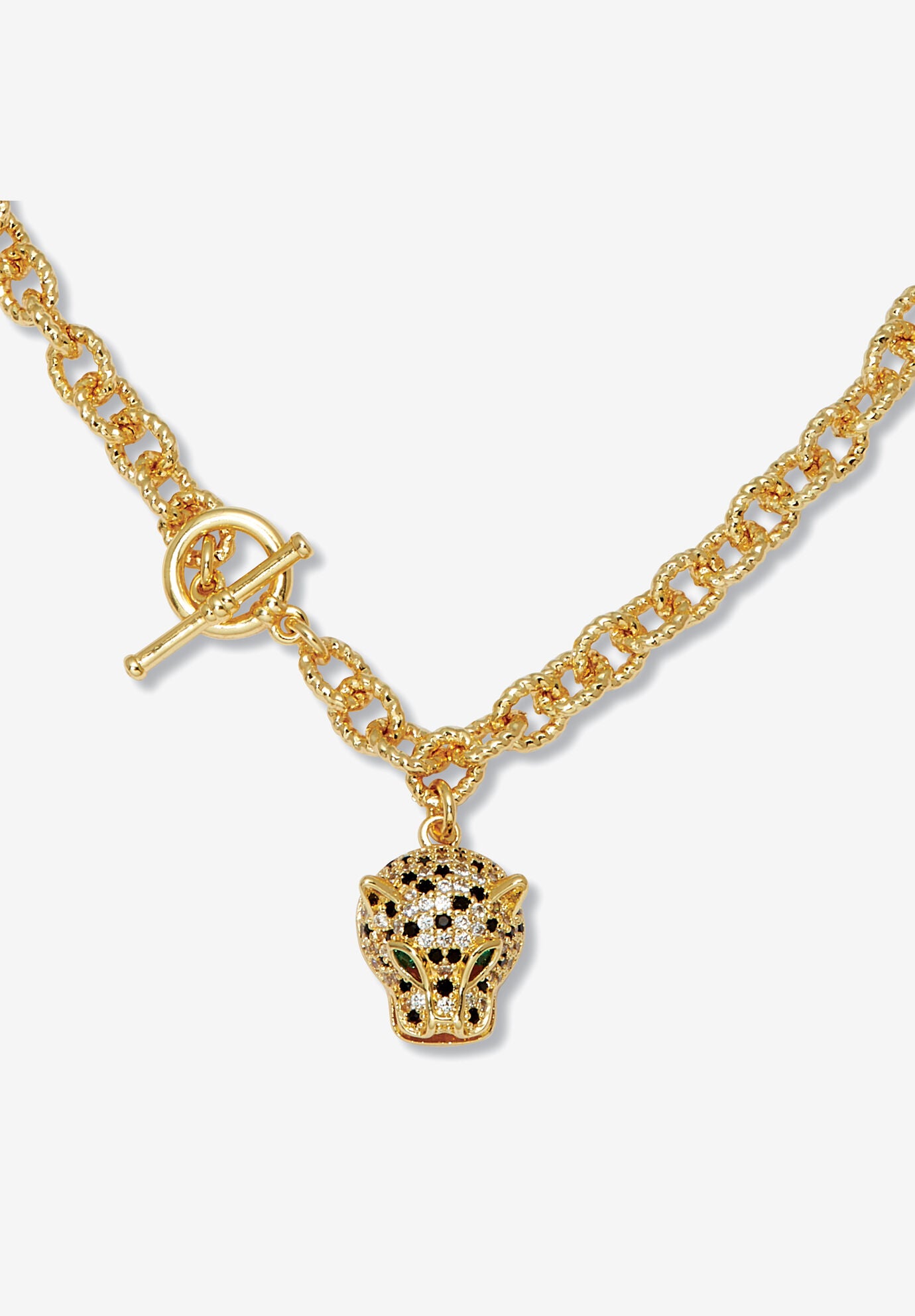 Marquise Cut Green Crystal Goldtone Link Necklace, 19 Inches, GREEN, hi-res image number 0