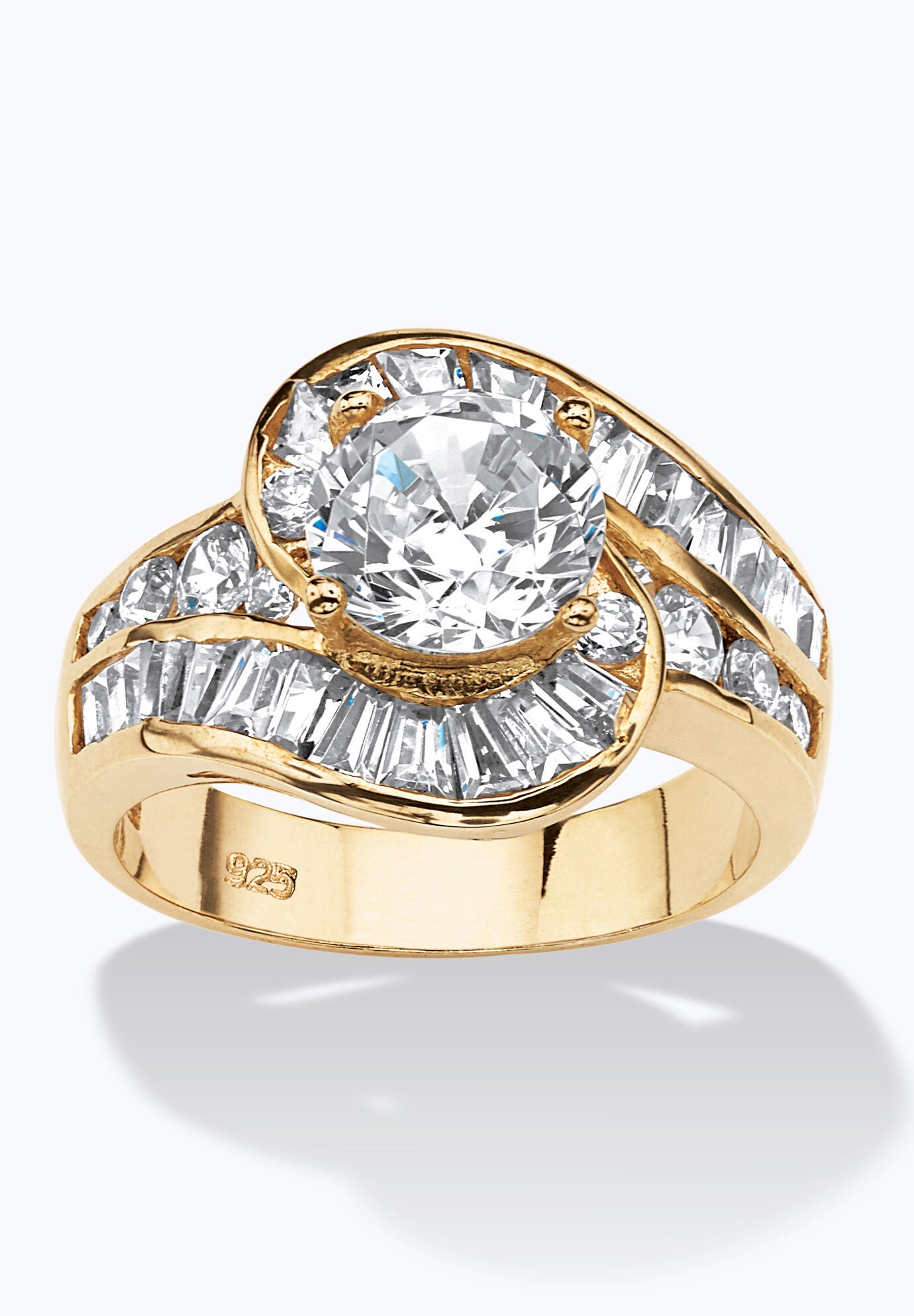 4.79 Tcw Round Cubic Zirconia Bypass Ring In 14K Gold-Plated Sterling Silver, GOLD, hi-res image number 0