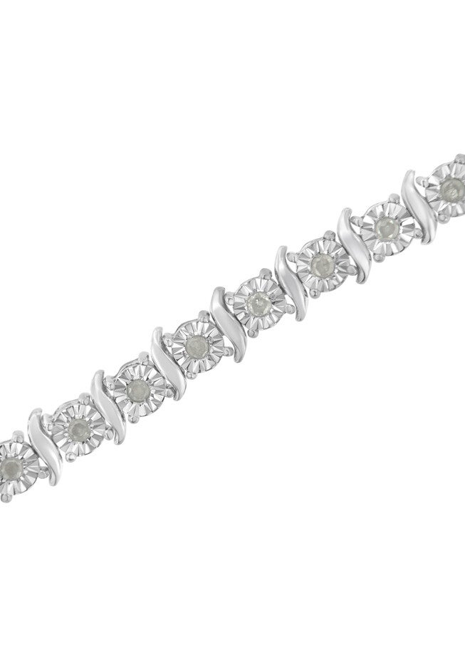 Sterling Silver Diamond Scurve Link Miracleset Tennis Bracelet 7 inches, , alternate image number null