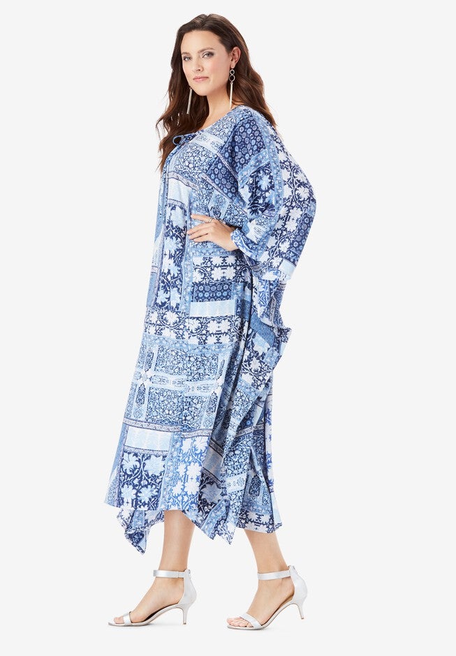 Georgette Caftan Dress with Kimono Sleeves, , alternate image number 2