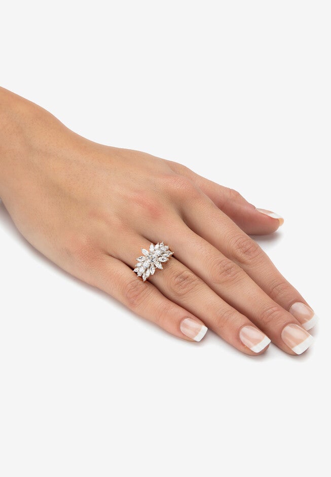 2.67 Cttw. Sterling Silver Marquise-Cut Cubic Zirconia Starburst Cluster Ring, , alternate image number 2