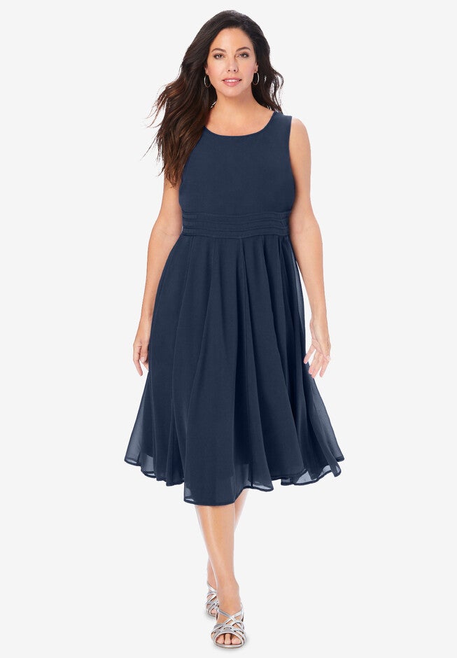 Georgette Fit-And-Flare Dress, NAVY, hi-res image number null