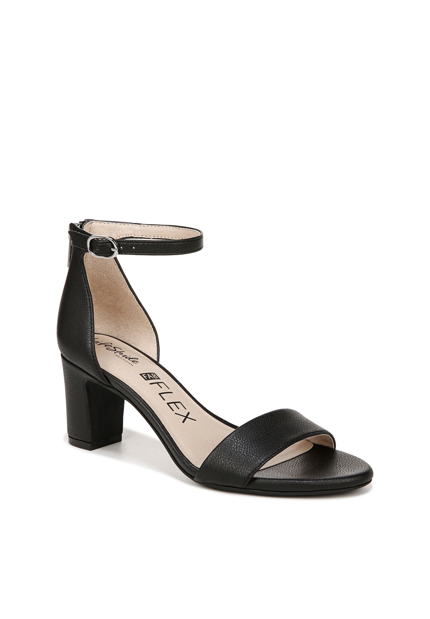 Florence Heeled Sandal, BLACK FAUX LEATHER, hi-res image number 0