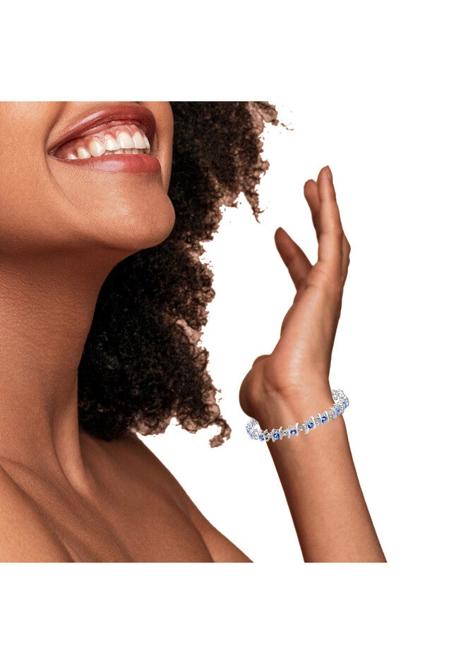 Sterling Silver Gemstone & Round Diamond Tennis Bracelet Aquamarine March Birthstone, , alternate image number 3