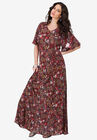Flutter-Sleeve Crinkle Dress, MULTI TOSSED MEDALLION, hi-res image number null