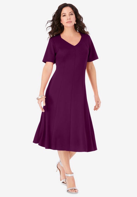 Ultimate Ponte Seamed Flare Dress, DARK BERRY, hi-res image number null