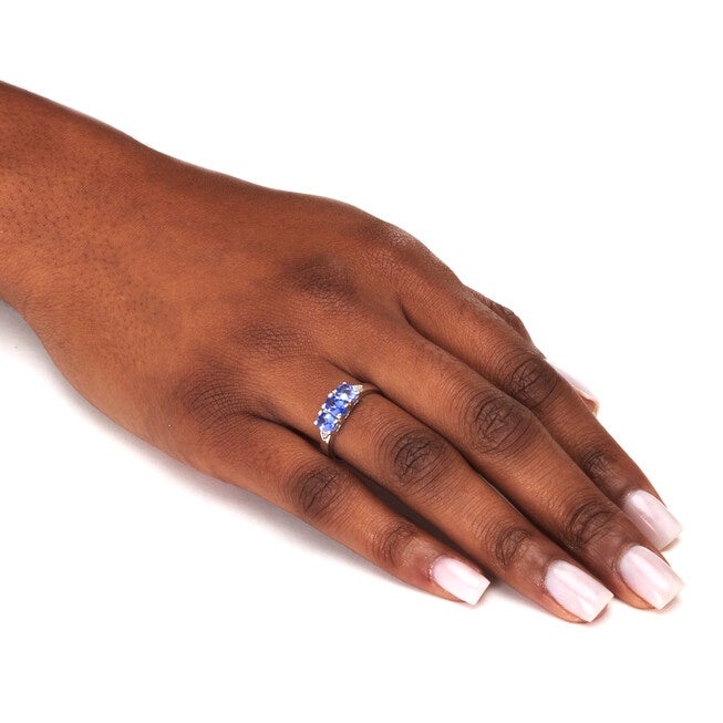 .89 TCW Genuine Purple Tanzanite and Diamond Accent Sterling Silver 3-Stone Ring, PURPLE, alternate image number 2