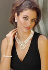Gold Tone Simulated Pearl Bib 17" Necklace Set with Emerald Cut Crystals, , alternate image number null