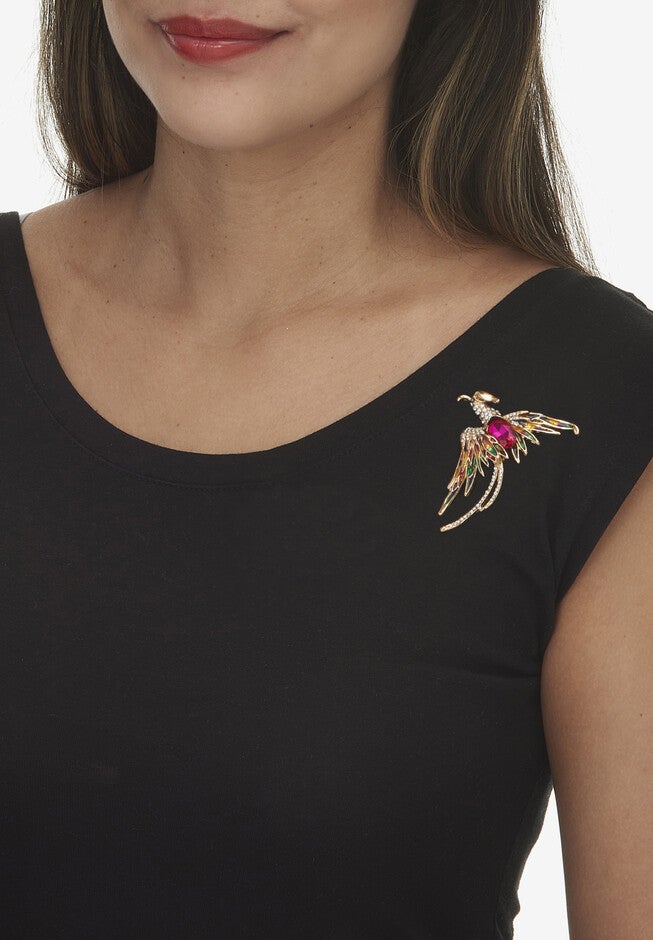 Oval Cut Pink Crystal And Enamel Goldtone Phoenix Pin Pendant, , alternate image number 2