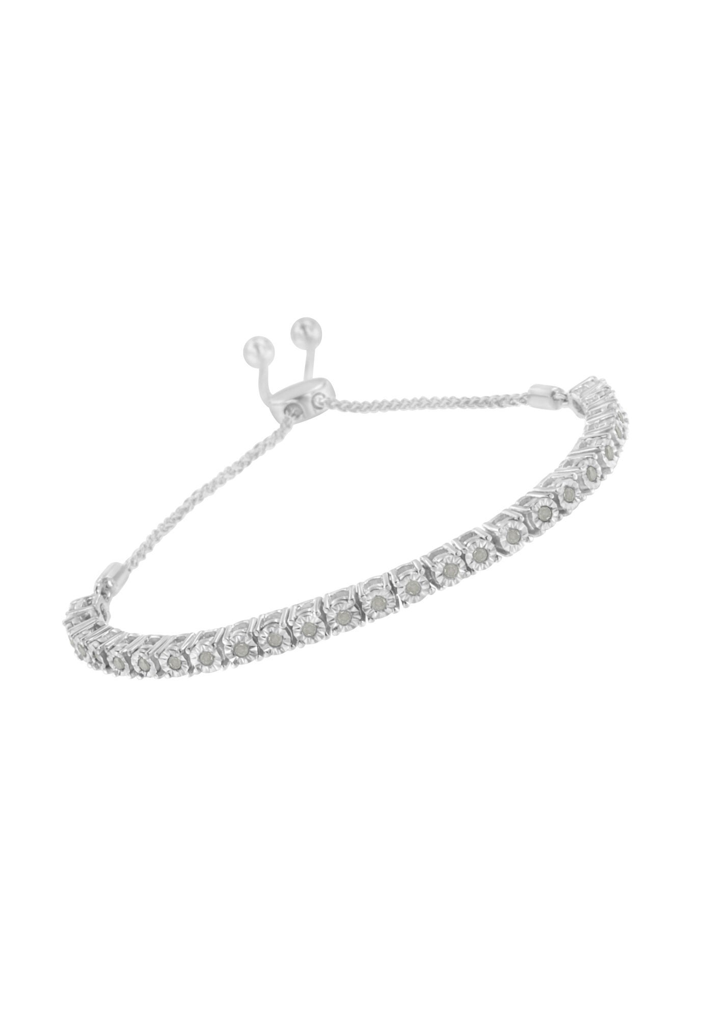 Sterling Silver Miracleset Diamond Adjustable Bolo Tennis Bracelet, , alternate image number 2