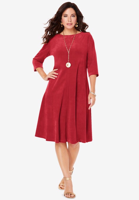 Velour Swing Drape Dress, CLASSIC RED, hi-res image number null