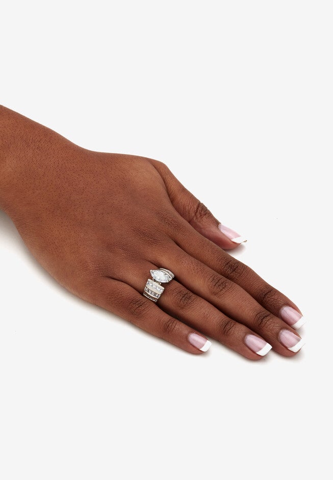 Platinum over Silver Marquise Cut Engagement Ring, , alternate image number null