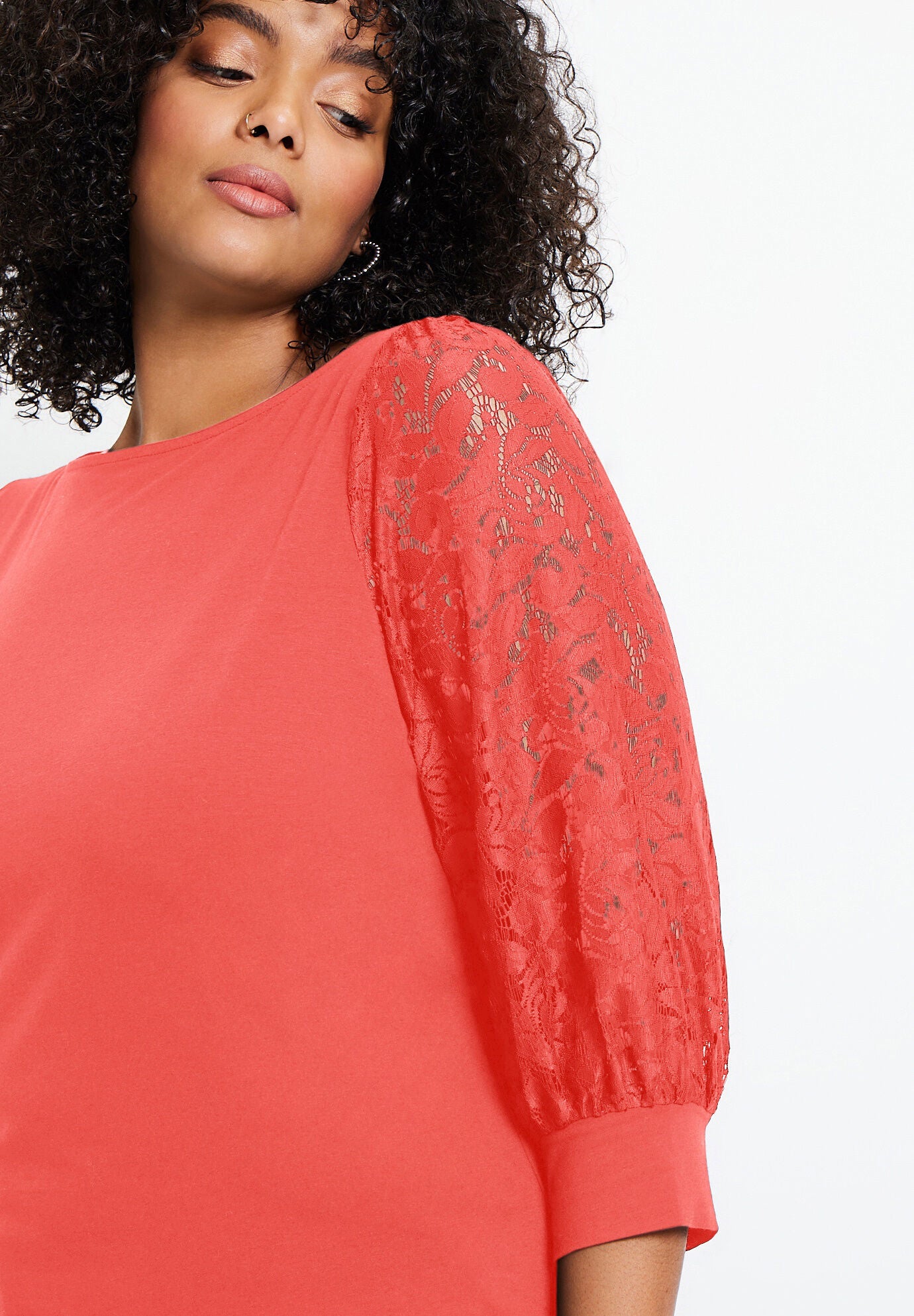 Lace-Trim Boatneck Top, , alternate image number 3