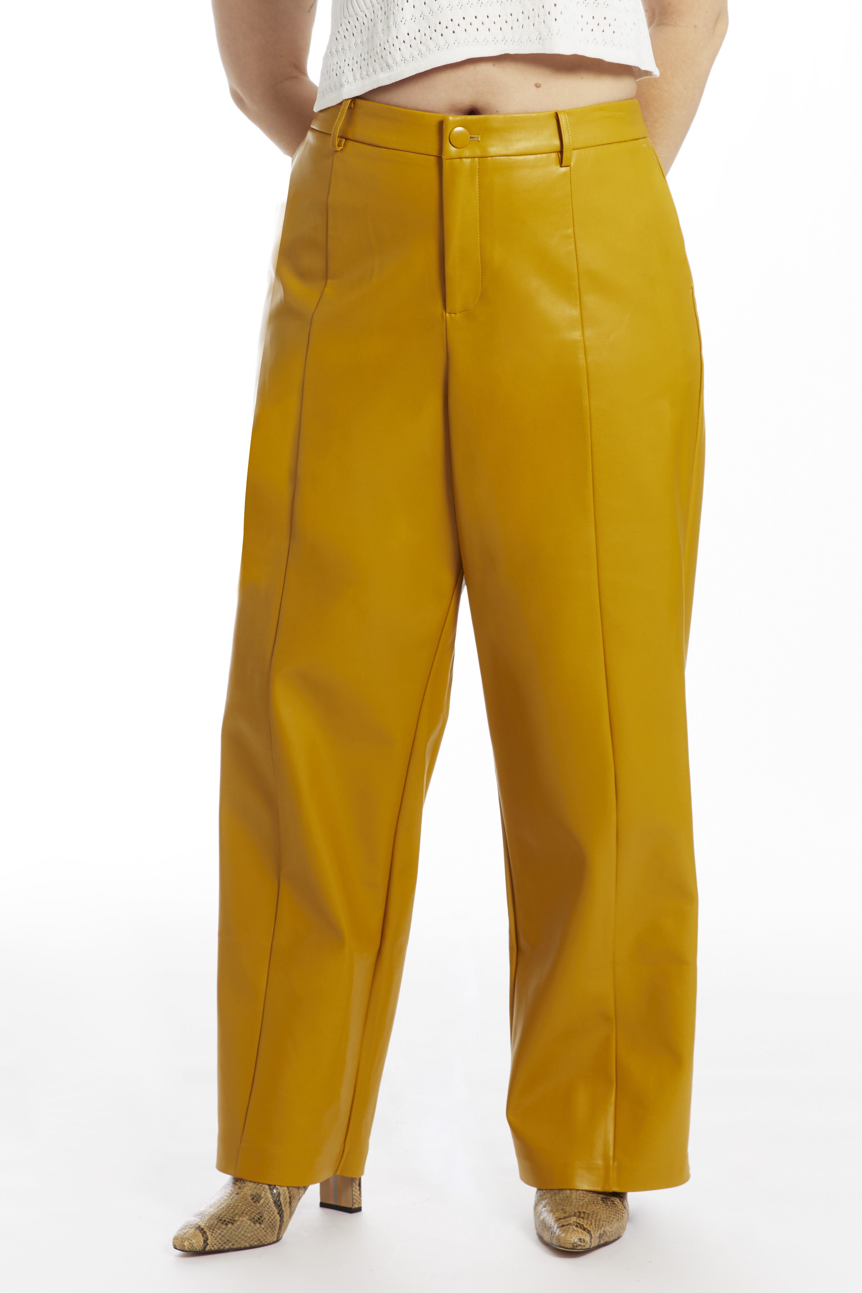 High Waisted Faux Leather Pant, GOLD FLAKE, alternate image number 3