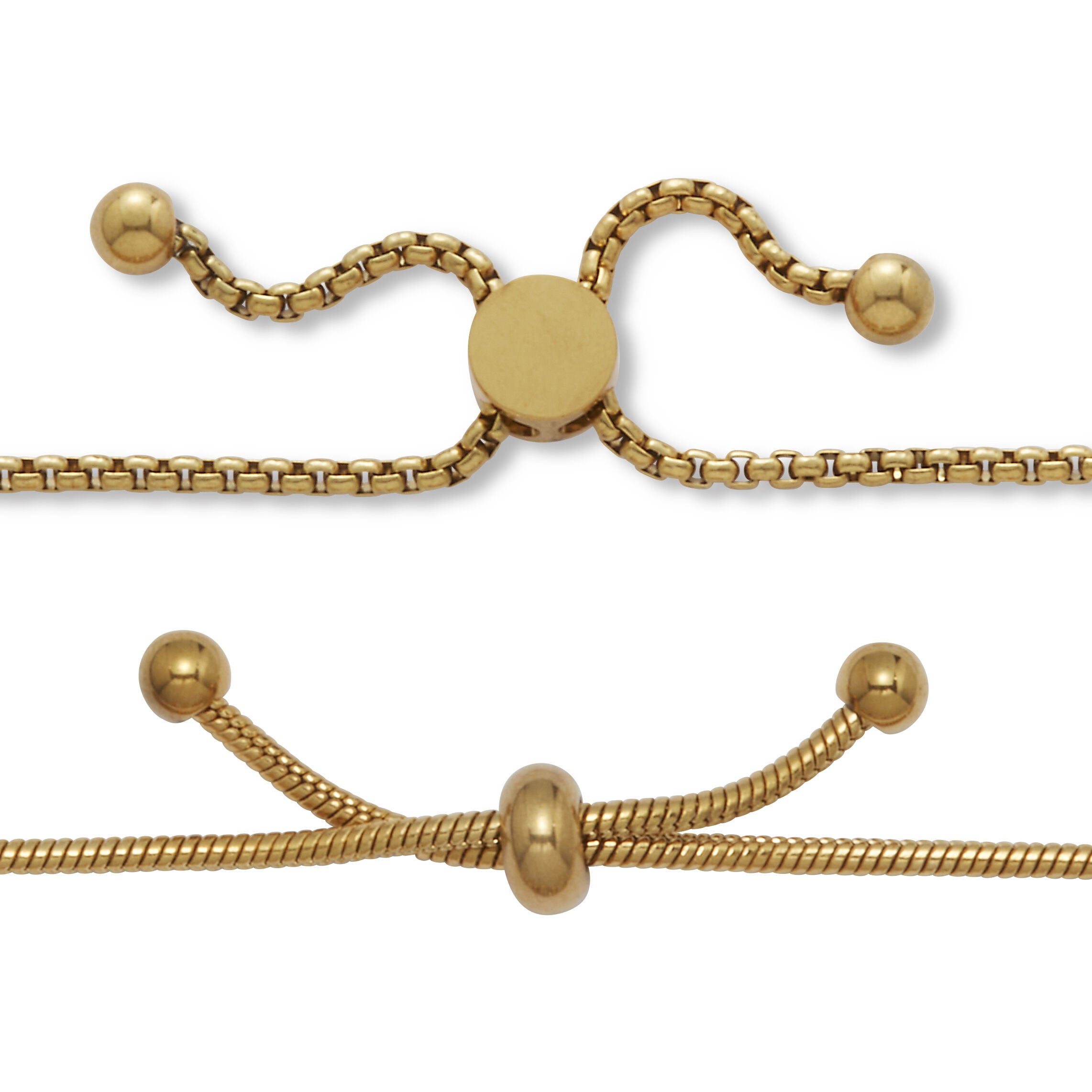 Round Crystal Gold Ion-Plated Stainless Steel Heart Charm Bracelet Set 7-inch, WHITE, on-hover image number 1