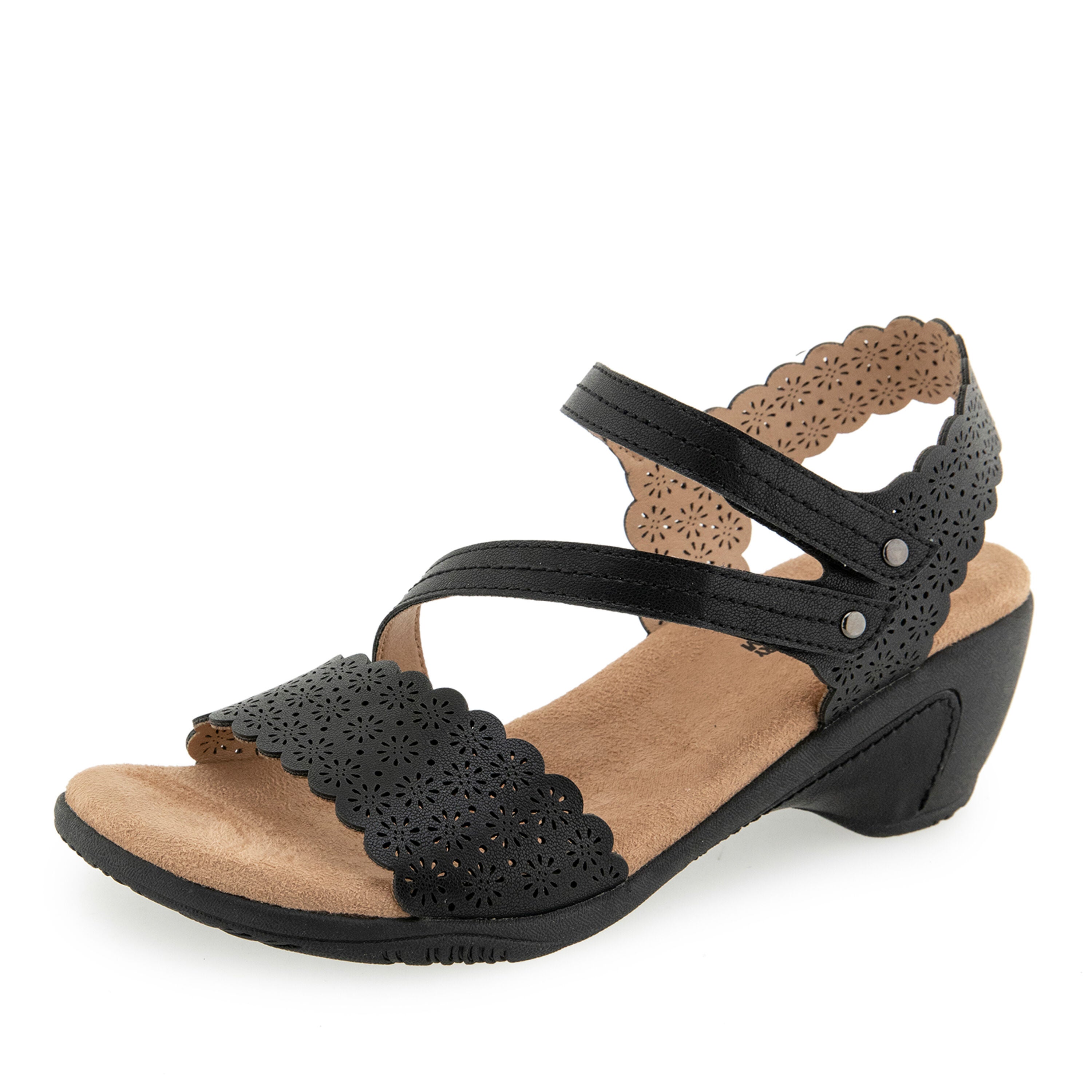 Gracie Hook and Loop Wedge Sandal, BLACK, alternate image number 6