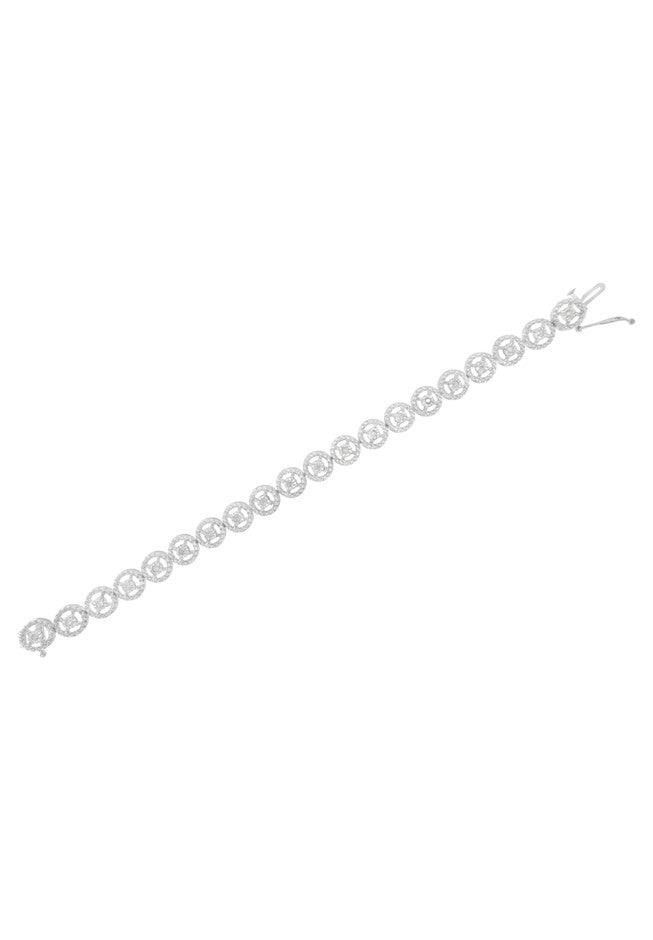 Sterling Silver Diamond Nested Circle Miracle Set Open Wheel Fashion Link Bracelet, , alternate image number null