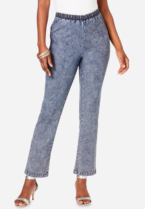 Straight-Leg Pull-On Stretch Jean, INDIGO ACID WASH, hi-res image number null