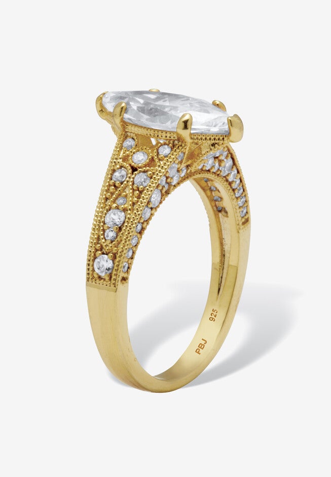 3.23 Tcw Marquise Cubic Zirconia Gold-Plated Sterling Silver Engagement Ring, , on-hover image number null