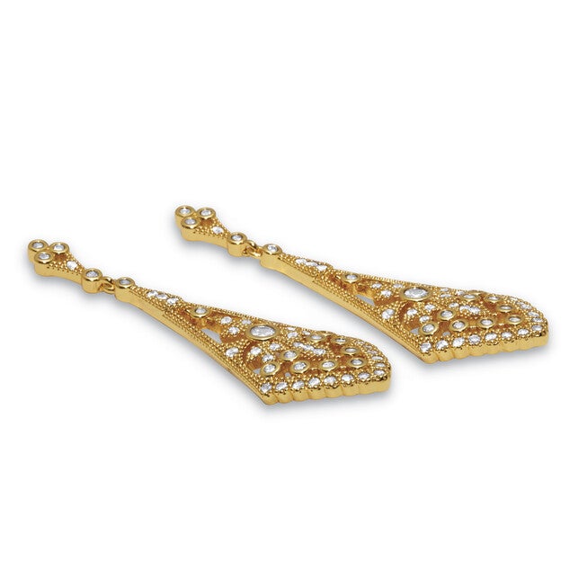 Round Crystal Goldtone Antiqued Drop Earrings, 50x15mm, WHITE, alternate image number 3