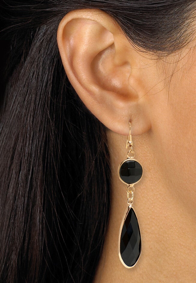 Black Crystal Goldtone Drop Necklace And Crystal Earrings, 2-Piece Set, , alternate image number 3