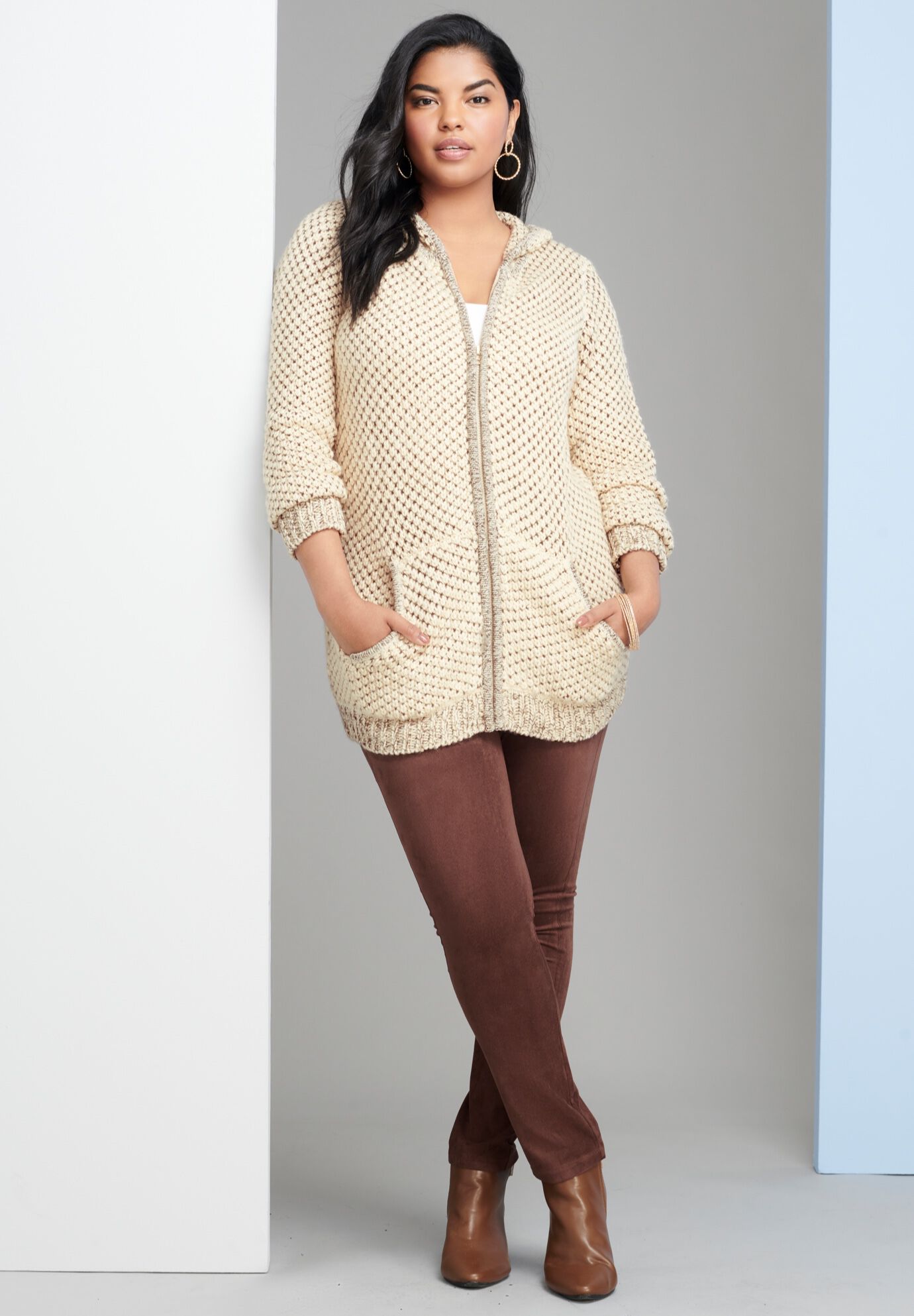 Marled Thermal Hoodie Cardigan, , alternate image number 4