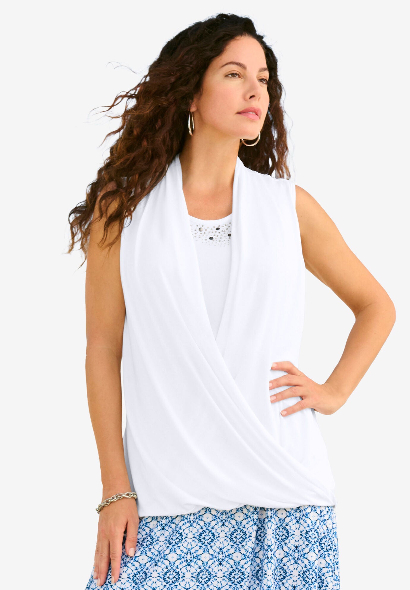 Embellished Ultrasmooth® Fabric Tank Top., WHITE, hi-res image number 0