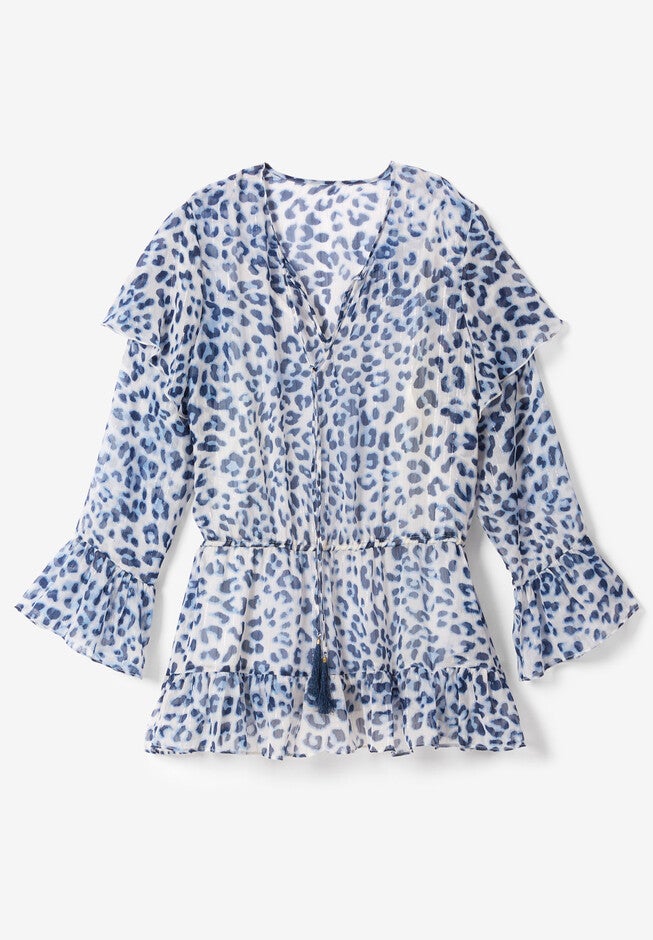 Ruffle Keyhole Tunic with Bell Sleeves, , alternate image number 3