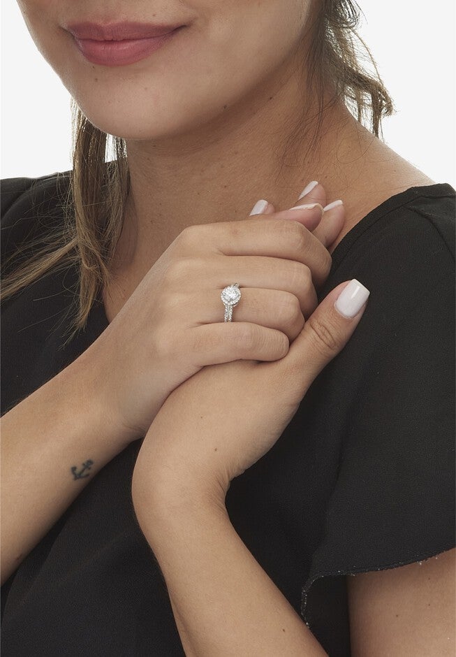 1.22 Tcw Round Cubic Zirconia Sterling Silver Halo Ring, , alternate image number null