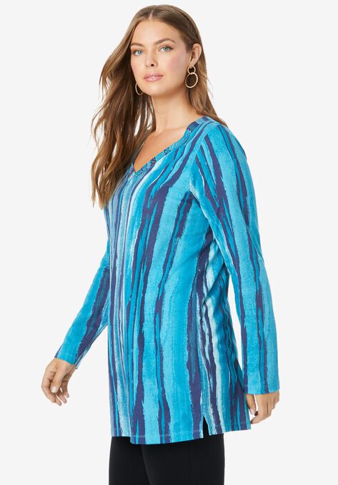 Studded Tie-Dye Long Sleeve Tunic, , alternate image number null