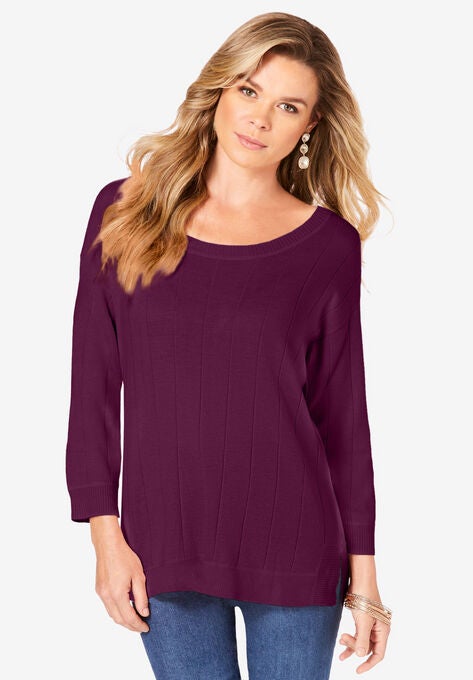Fine Gauge Drop Needle Dolman-Sleeve Sweater, DARK BERRY, hi-res image number null