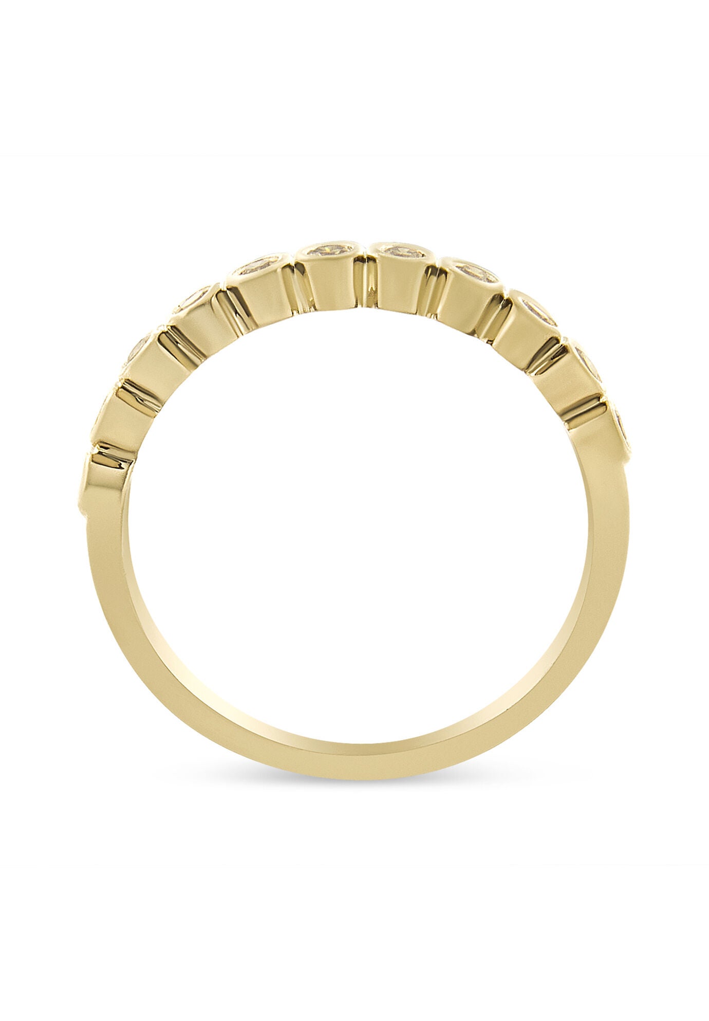 Yellow Gold Over Silver 1/4 Cttw Bezel Set Round Diamond 11 Stone Wedding Band Ring, , on-hover image number 1