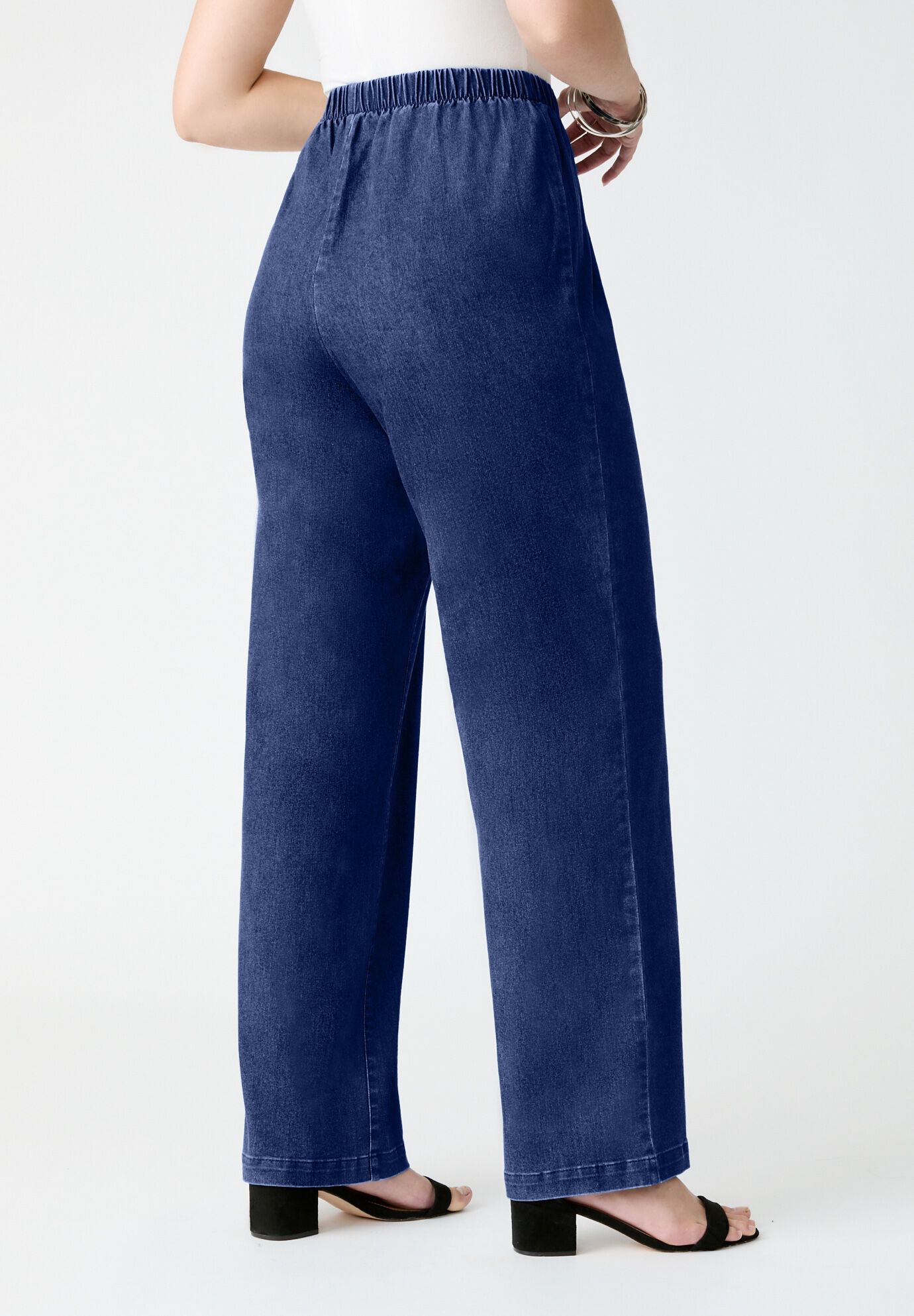 Plus Size Comfort Stretch Wide Leg Jean, DARK WASH SANDED, alternate image number 3