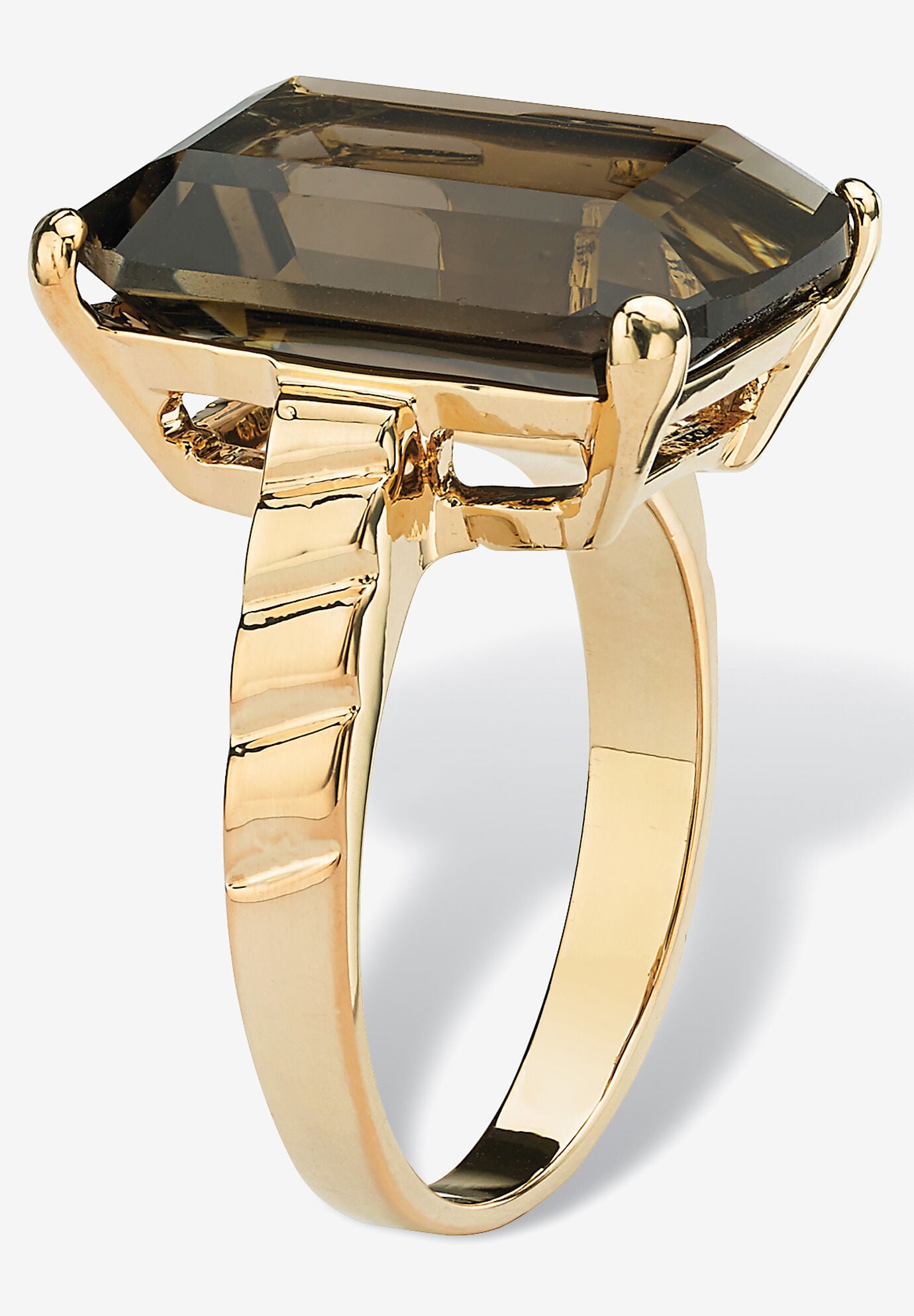 Yellow Gold-Plated Genuine Smoky Quartz Ring, , on-hover image number 1