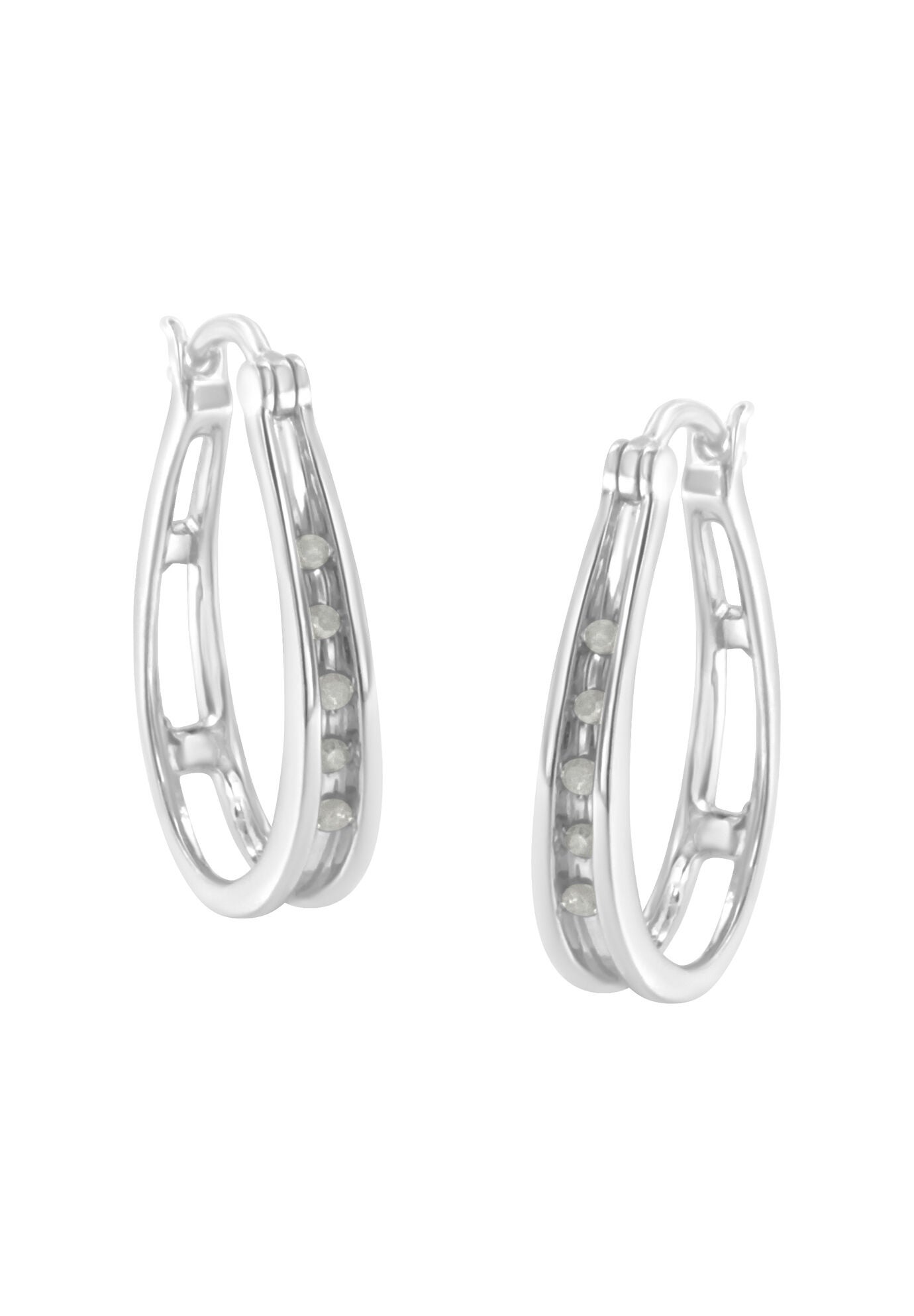 Silver 1/10 Cttw Diamond Hoop Earrings, SILVER, hi-res image number 0