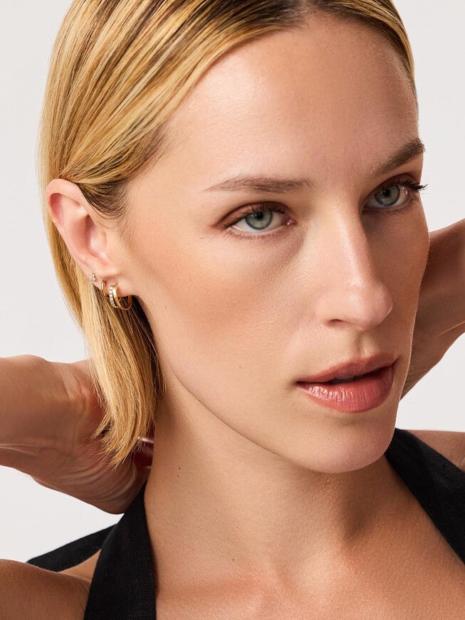 Toda Double Hoop Earrings, GOLD, alternate image number 5