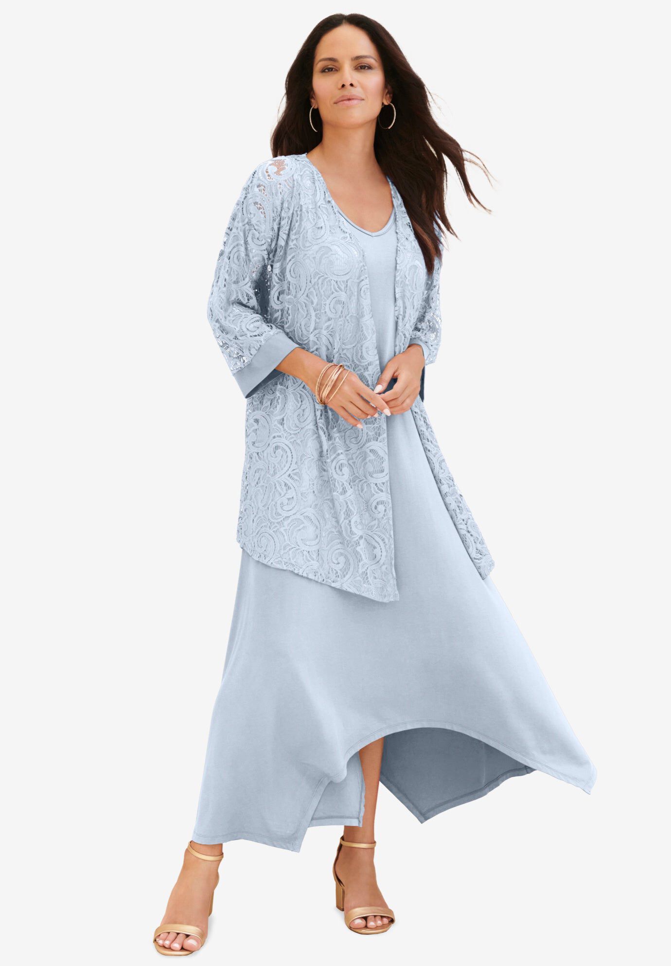 Lace Jacket Dress Set, PEARL GREY, hi-res image number 0
