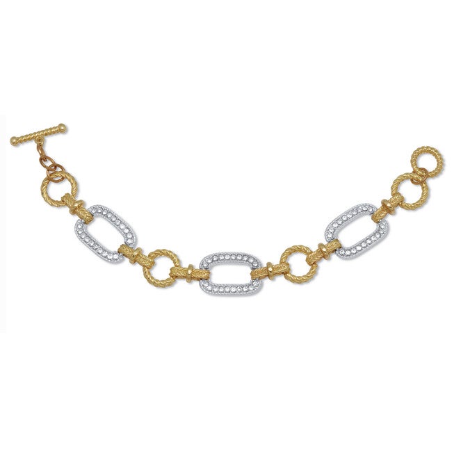 Crystal Yellow Goldtone Hammered Paperclip Link Bracelet 7.5-inch, WHITE, hi-res image number 0