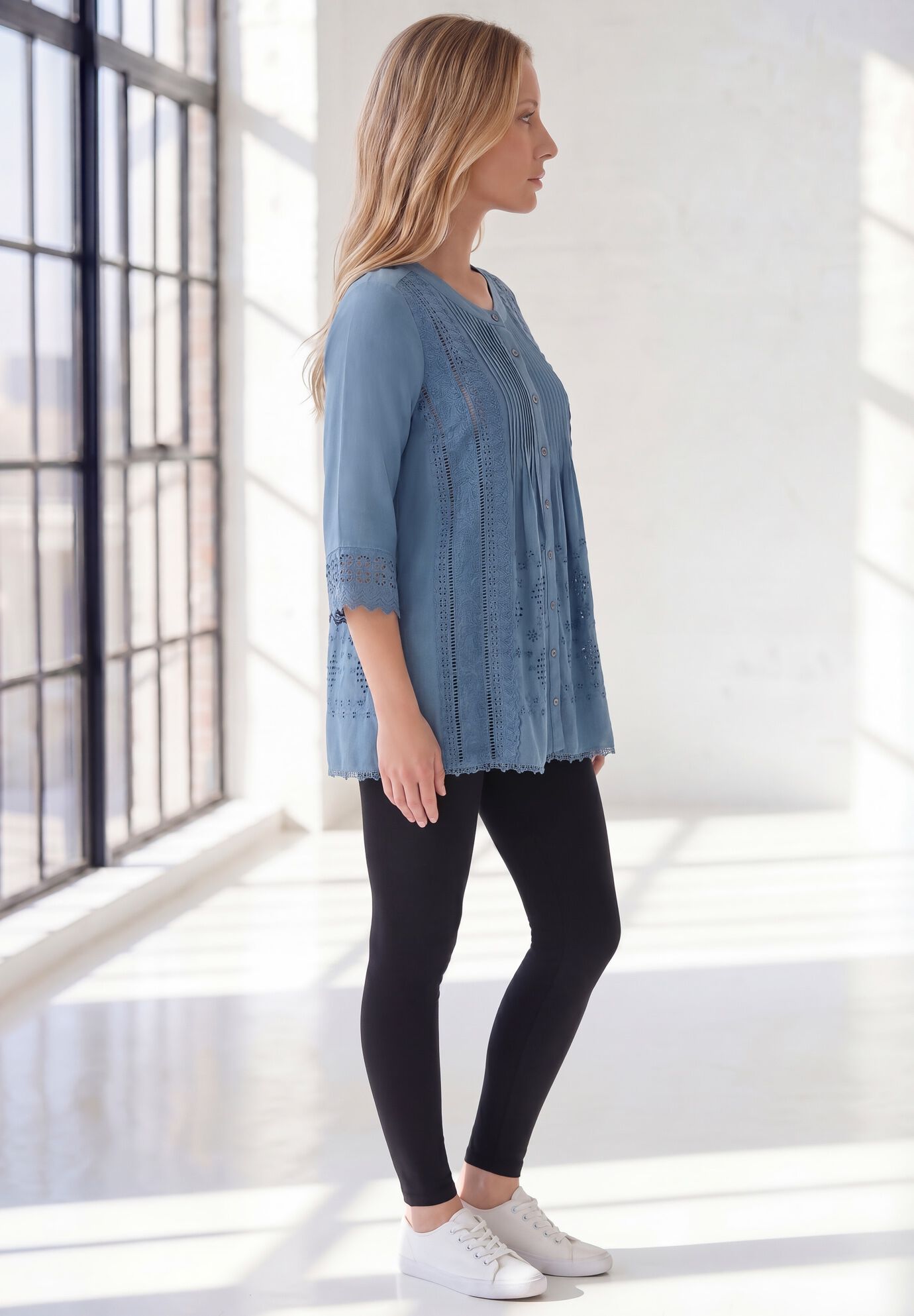 Eyelet Big Shirt, DUSK BLUE, alternate image number 2