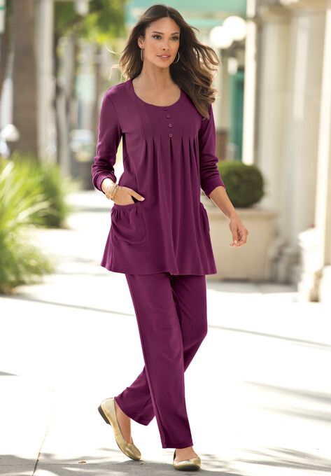 Long-Sleeve Two-Pocket Soft Knit Tunic, , alternate image number null