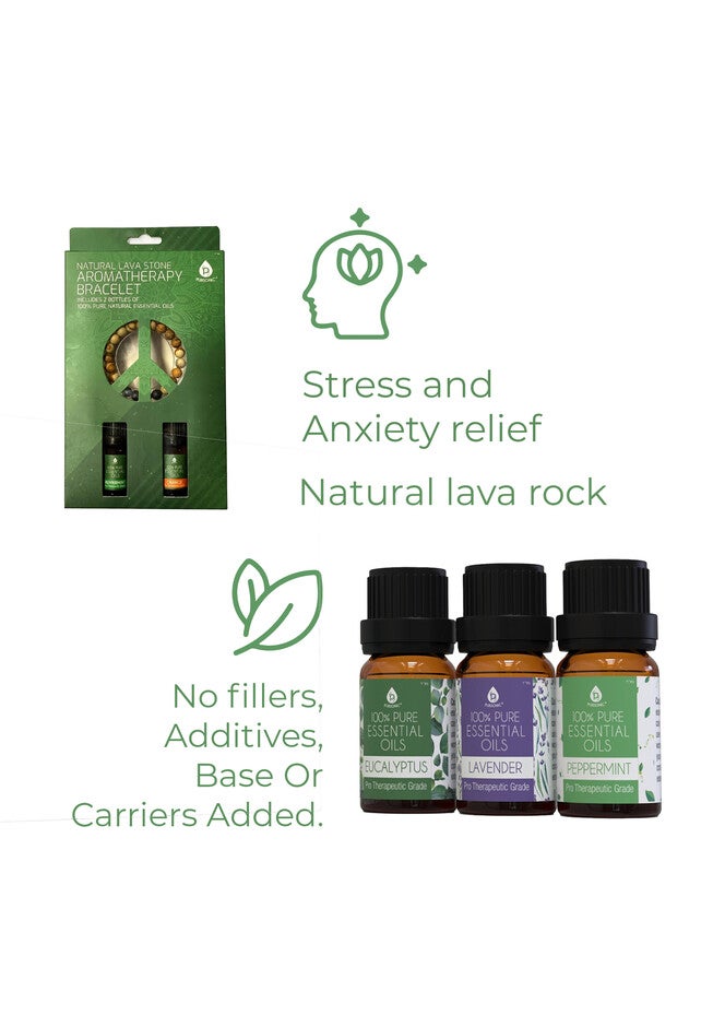 Aromatherapy Bliss Bundle: Lava Stone Bracelet + Pure Essential Oils., , on-hover image number 1