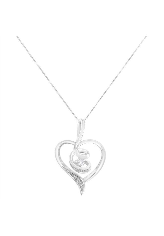 White Gold Diamondaccented Roundcut Diamond Swirl Open Heart Pendant Necklace, , on-hover image number 1